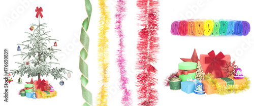 Christmas gifts and items isolated on white