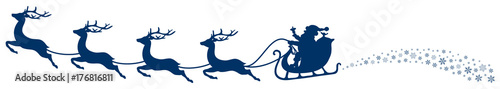 Christmas Sleigh Santa & Flying Reindeers Swirl Dark Blue