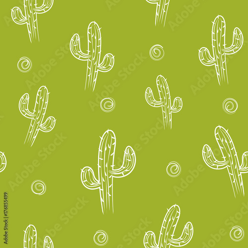 Fototapeta Green Seamless pattern with cactus. Vector background.
