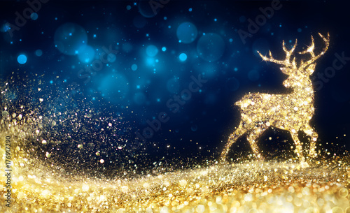 Christmas  - Golden Reindeer In Abstract Night

