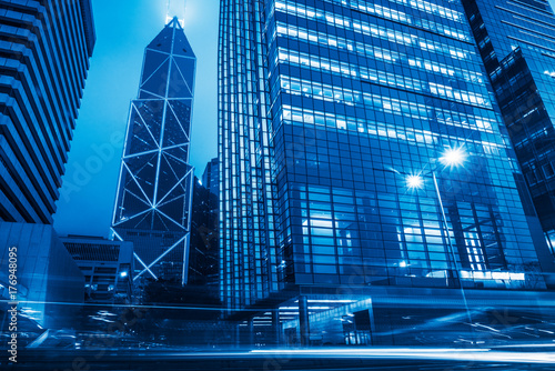 traffic trails in downtown hong kong,china,asia.