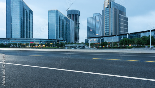 empty road with modern buildings on background,shanghai,china.