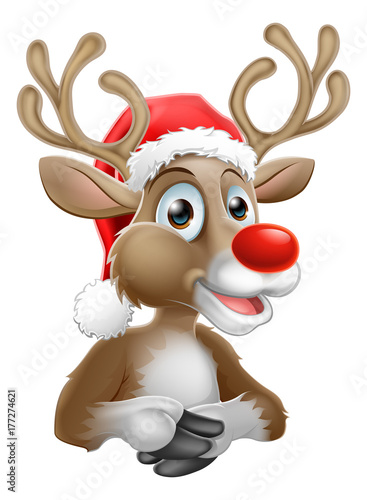 Cartoon Reindeer With Christmas Santa Hat