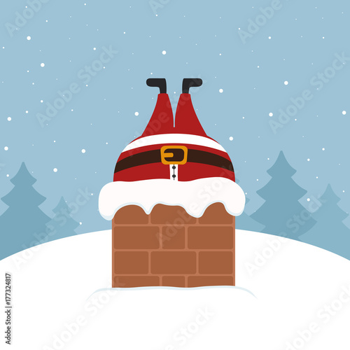 santa stuck in chimney winter snowy landscape