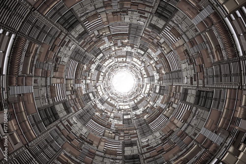 Plakat streszczenie science fiction tunelu technologii jasne światło na końcu