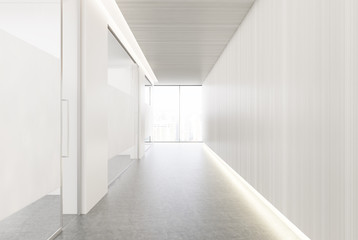 White and glass office corridor