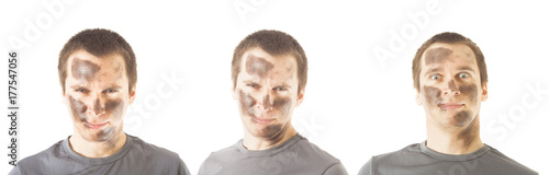 set of dirty mechanic man isolated on white background