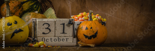 Halloween concept - pumpkins and symbols