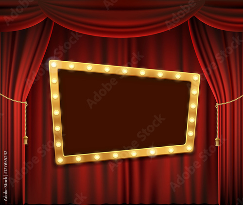 Gold frame on red curtain