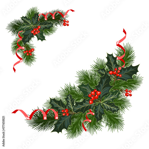 christmas decorations with holly and red berries