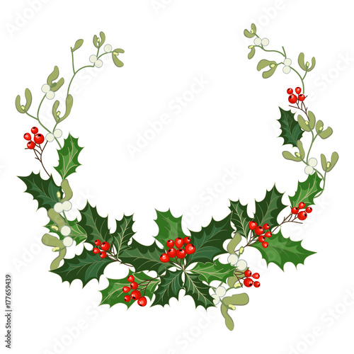 christmas decorations with holly and red berries