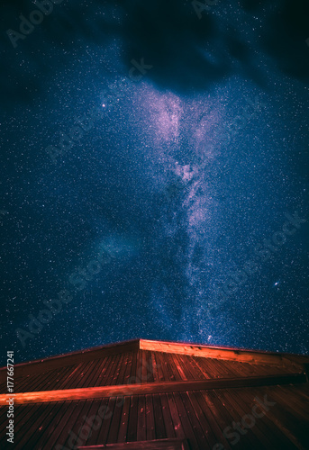 The polar milky way galaxy star sky in Norway Svalbard in Longyearbyen the mountains