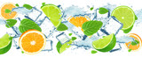 lime and orange splash water and ice isolated