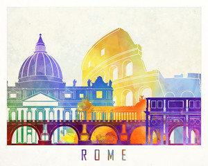 Rome landmarks watercolor poster