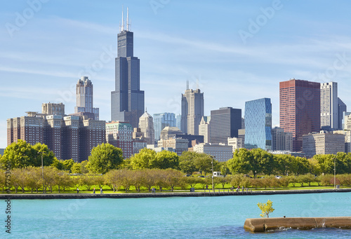 Fotoobraz na płótnie Chicagowska miasto linia horyzontu na słonecznym dniu, usa.