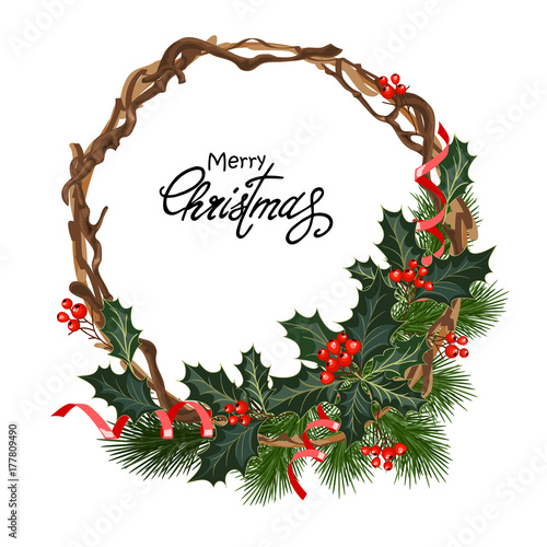 christmas card with holly