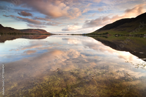 Beautiful sunrise over the lake.Iceland 