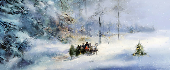 weihnachten winter wald schnee illustration
