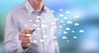 Man touching a cloud network on a touch screen - 178063201