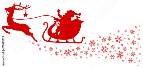 Red Christmas Sleigh With Star & Snowflakes