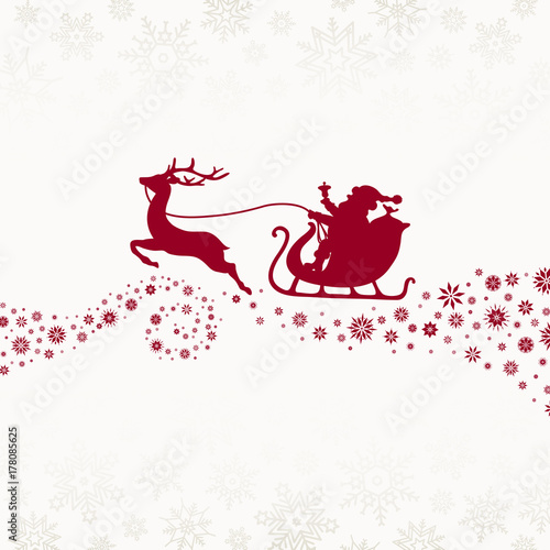 Christmas Sleigh & Snowflake Beige/Dark Red