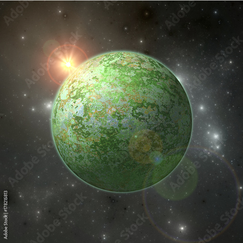 Green alien planet, deep space exoplanet