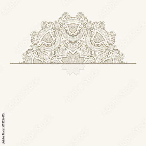 Plakat Kwiatowy orientalny wzór. Piękna Mandala. Vintage element dekoracyjny. Etniczny okrągły ornament. Szablon z życzeniami