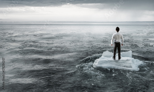 Surfing sea on ice floe. Mixed media