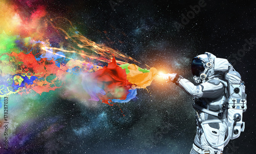 Spaceman and his mission. Mixed media