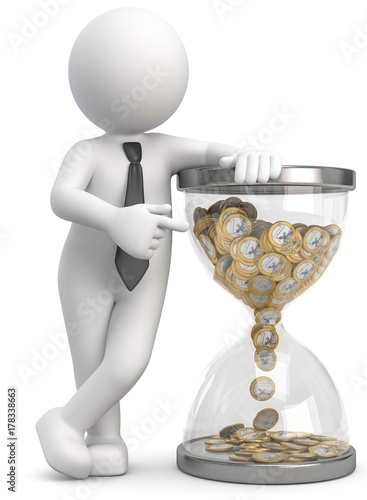3d Männchen mit Sanduhr und Geld