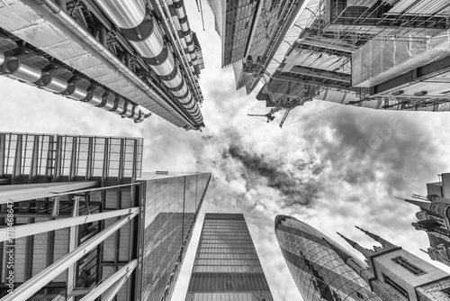 City of London. Skyline as seen from street. Skyward view. Business concept