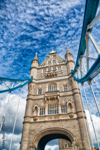 Amazing street view of Tower Bridge, London on a beautiful sunny day