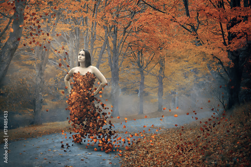 Woman and fall dress