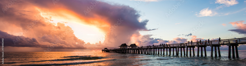 Sunset with pier, Naples, Florida