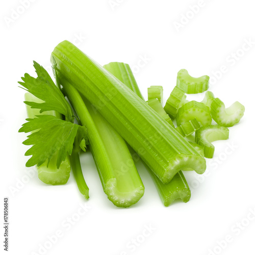 Celery stalk bunch isolated om white background cut out.