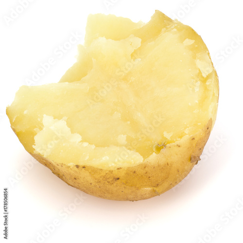 one boiled peeled potato half isolated on white background cutout