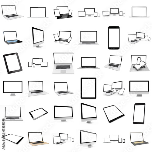 Modern digital silver tech device pack 3D rendering