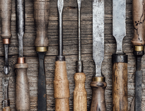 Carpentry tools on the workbench