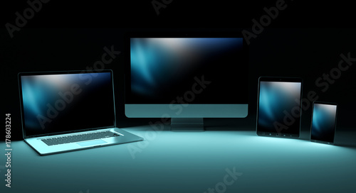 Modern digital silver tech device 3D rendering