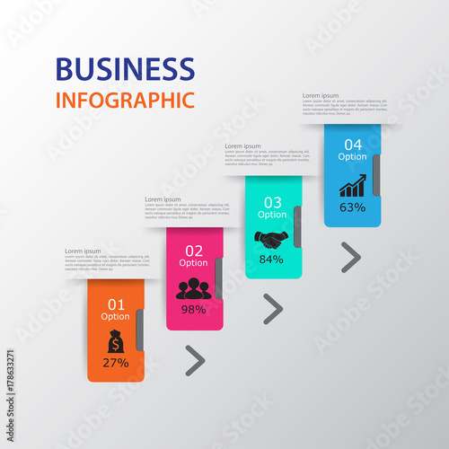 Modern infographics process  with connected , icons and text for 4 steps.