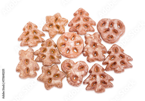 Festive gingerbreads in the different shapes