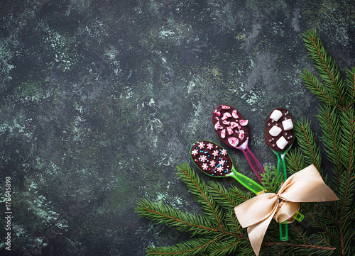 Spoons with chocolate. Christmas present