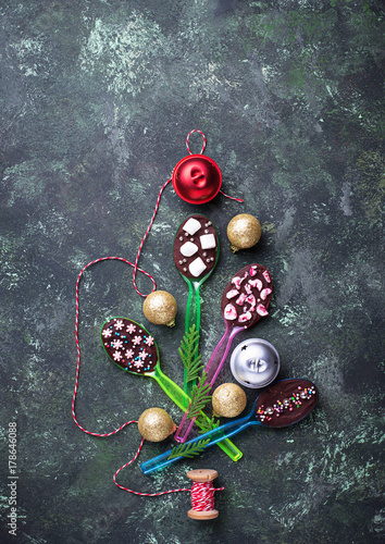 Spoons with chocolate. Christmas present