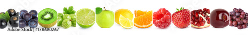 Collage of mixed color fruits