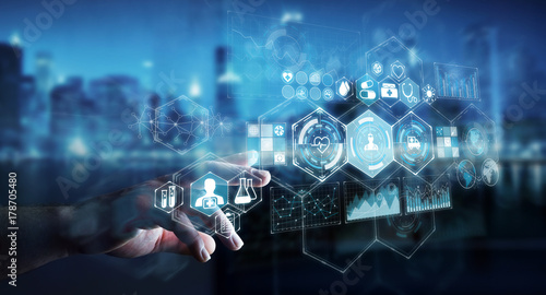 Businessman using digital medical interface 3D rendering