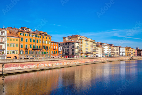 Pisa city skyline and  Arno river