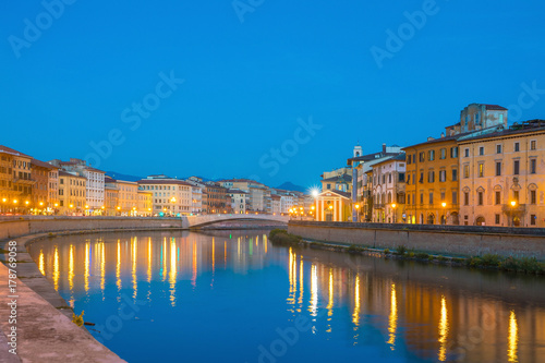 Pisa city skyline and  Arno river