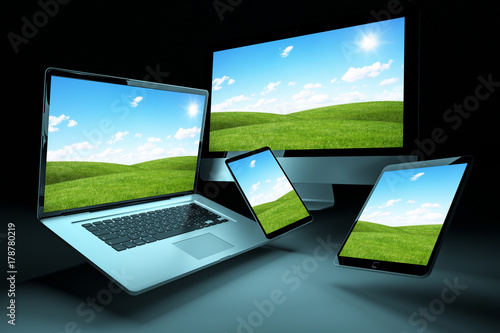 Modern digital silver tech device 3D rendering