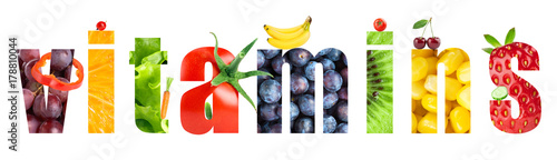 Collage of fruits and vegetables. Vitamins