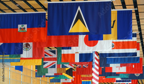 hanging flags of multi nations